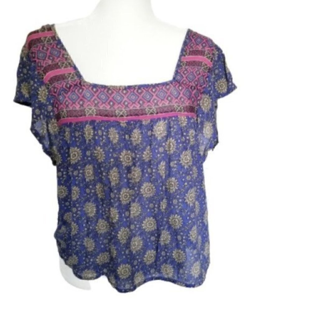 NWT Hollister Blue Ruffle Soleil Bohemian Square Neck Top